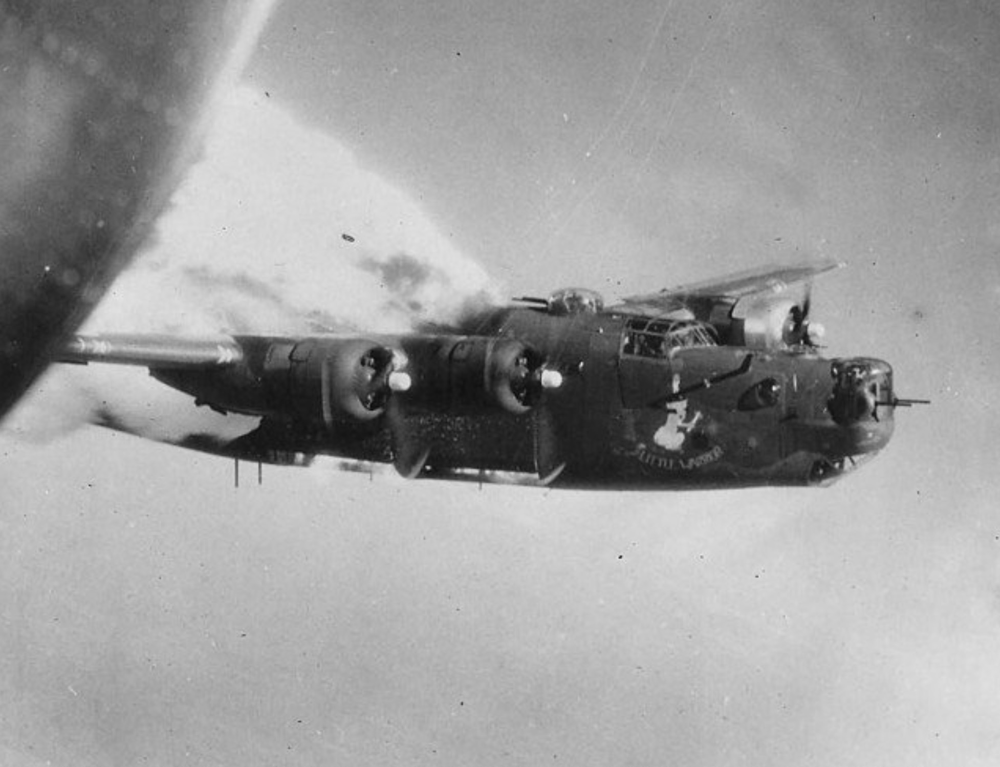 “Little Warrior” of the 493rd BG, 861st BS hit by flak over Quakenbrück Germany